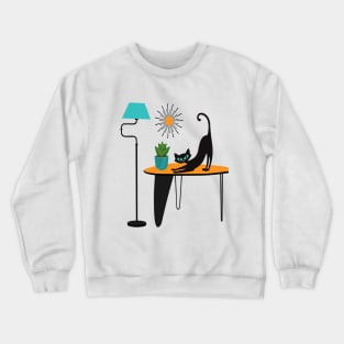 Retro Kitty Pouncing on a Mid Century Table Crewneck Sweatshirt